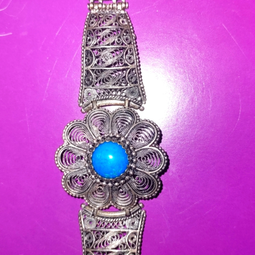 Vintage Quilled Sterling silver Bracelet and pendant